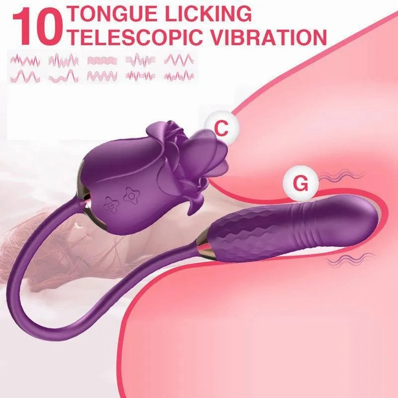 3 in 1 Thrusting Rose Vibrator Toy for Women