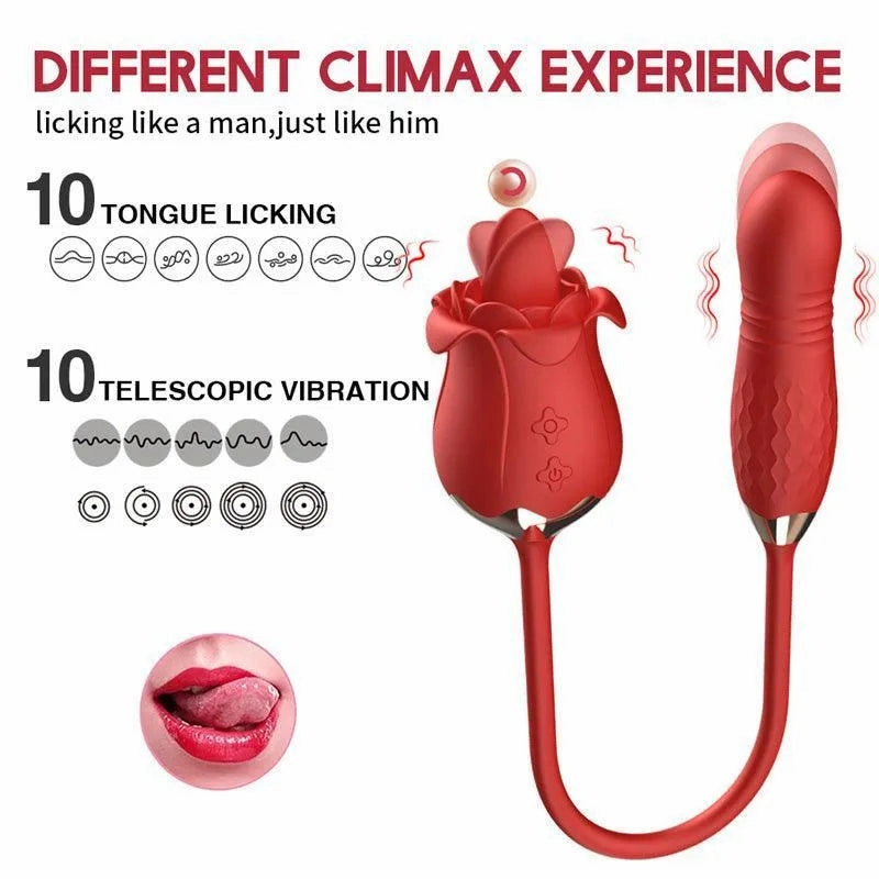 3 in 1 Thrusting Rose Vibrator Toy for Women
