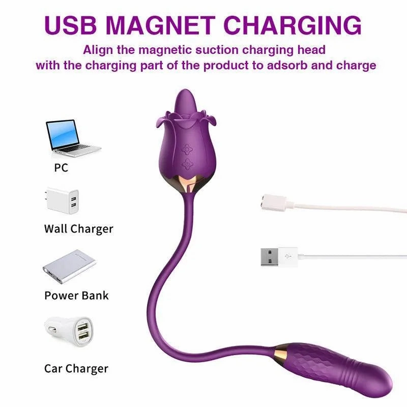 3 in 1 Thrusting Rose Vibrator Toy for Women