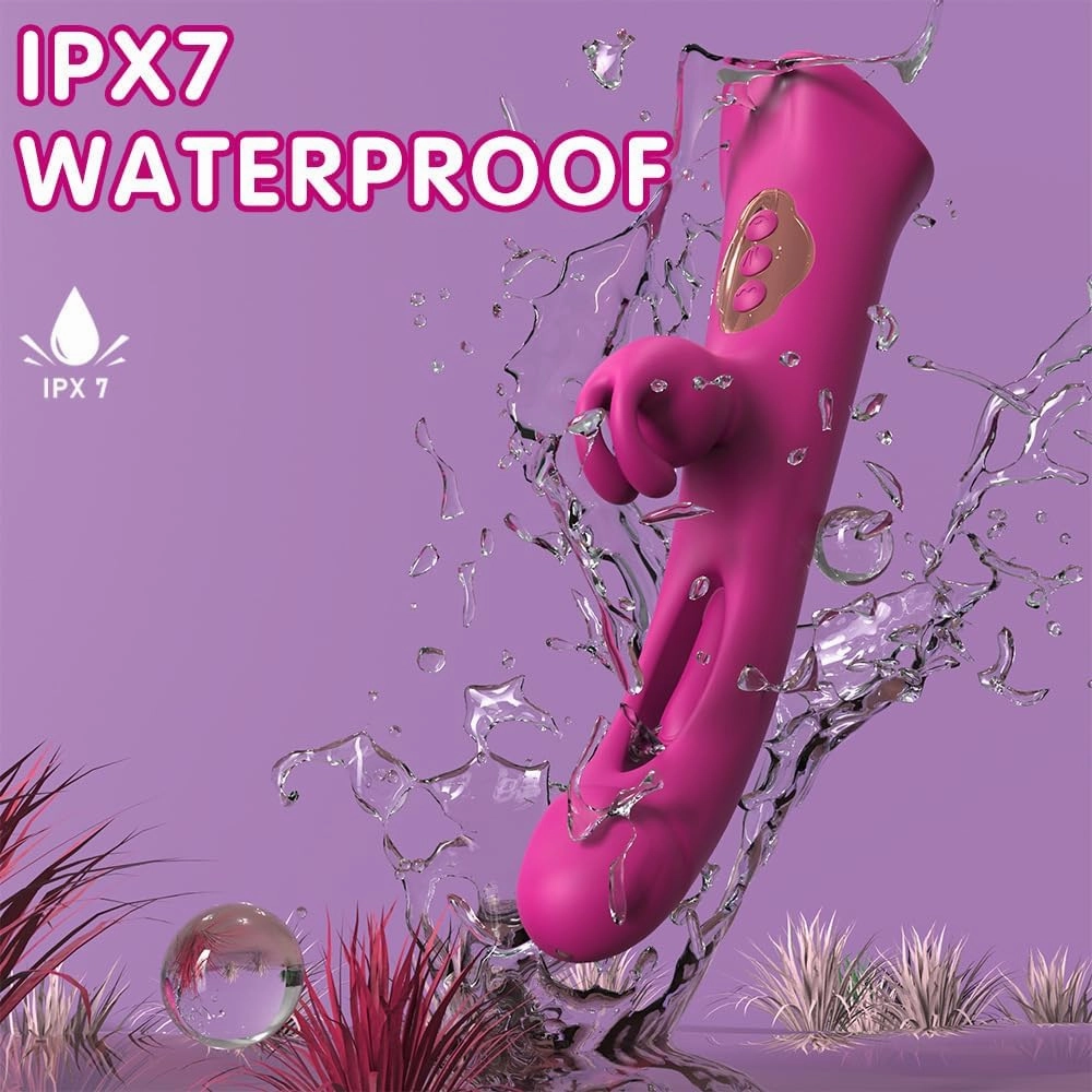 4 IN 1 Rose Muncher Rabbit Vibrator Licking Vibrating Flapping Clit Nipple Stimulator