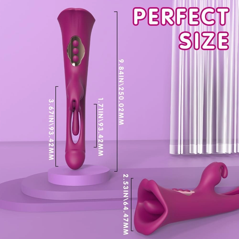 4 IN 1 Rose Muncher Rabbit Vibrator Licking Vibrating Flapping Clit Nipple Stimulator