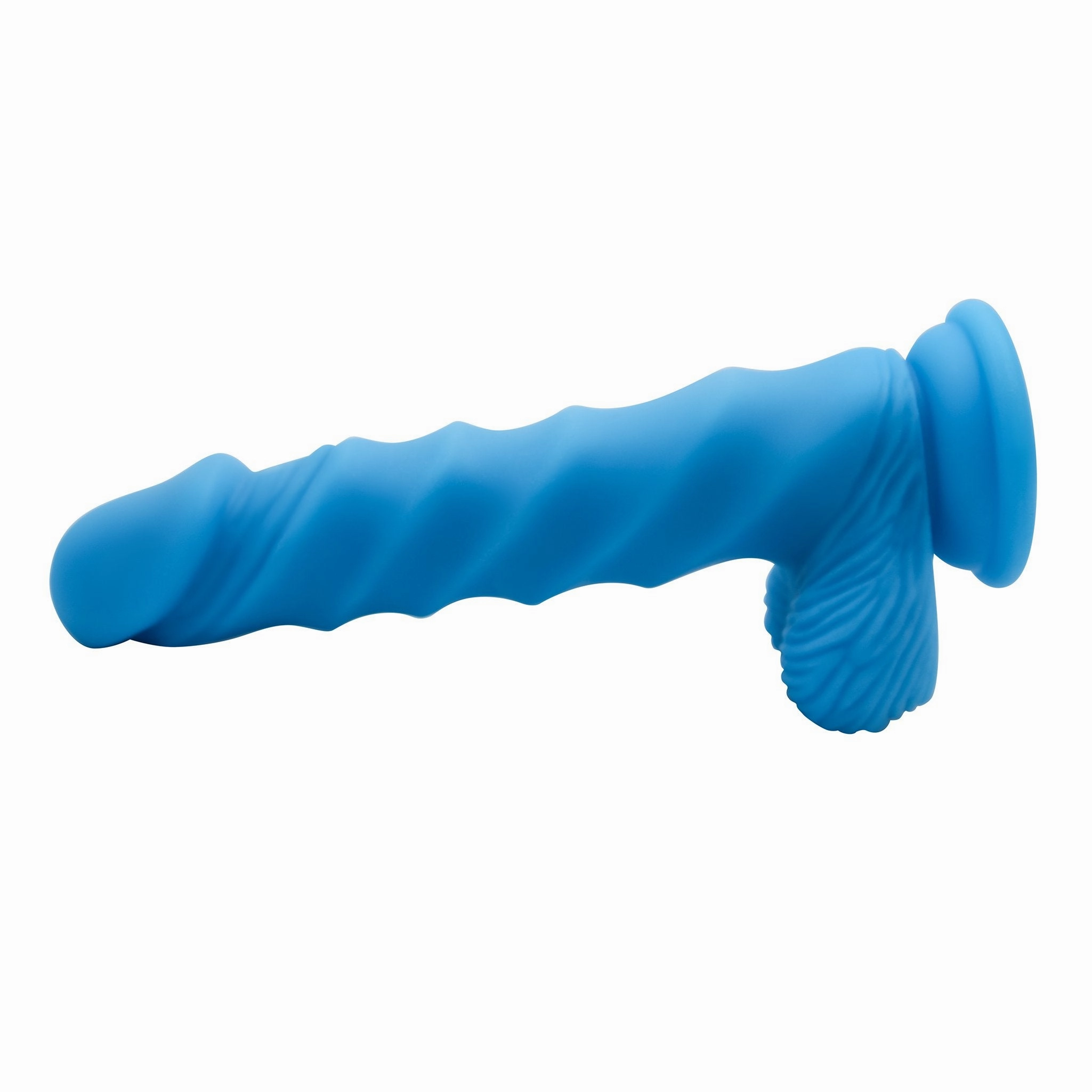 Blue Rippled Silicone G-Spot Dildo With Balls