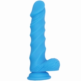 Blue Rippled Silicone G-Spot Dildo With Balls