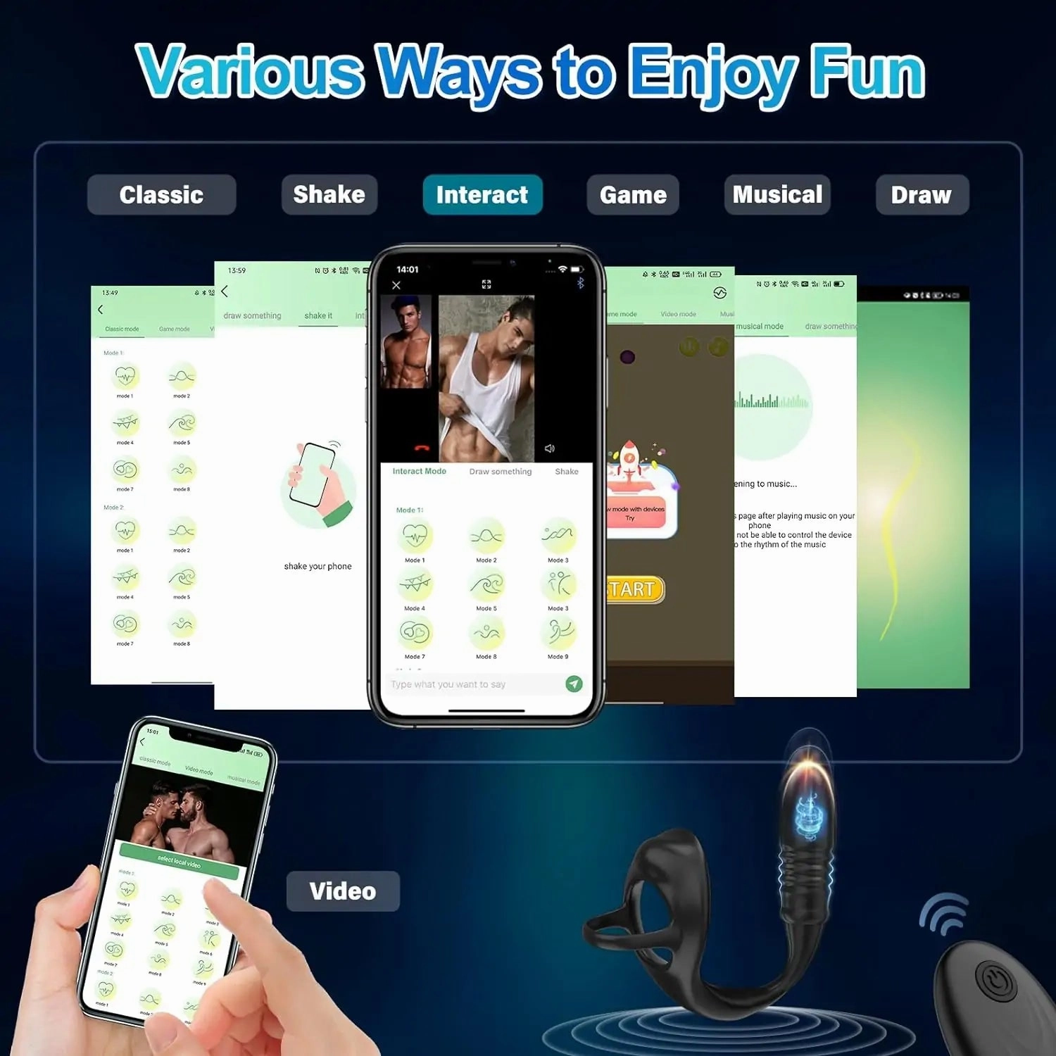 Bluetooth Remote Control 9 Thrusting Vibrating Prostate Massager with Penis Ring 3.5 Inch