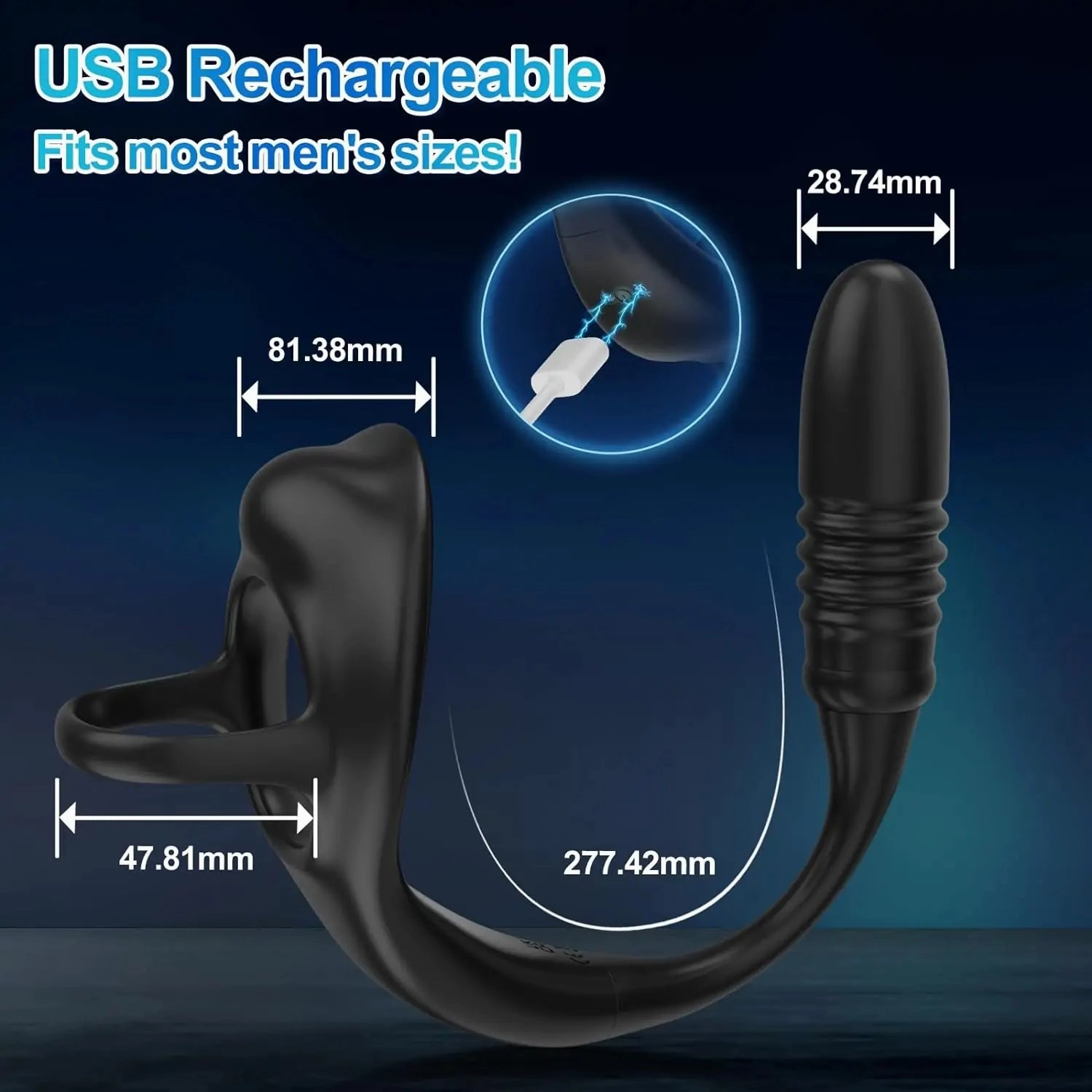 Bluetooth Remote Control 9 Thrusting Vibrating Prostate Massager with Penis Ring 3.5 Inch