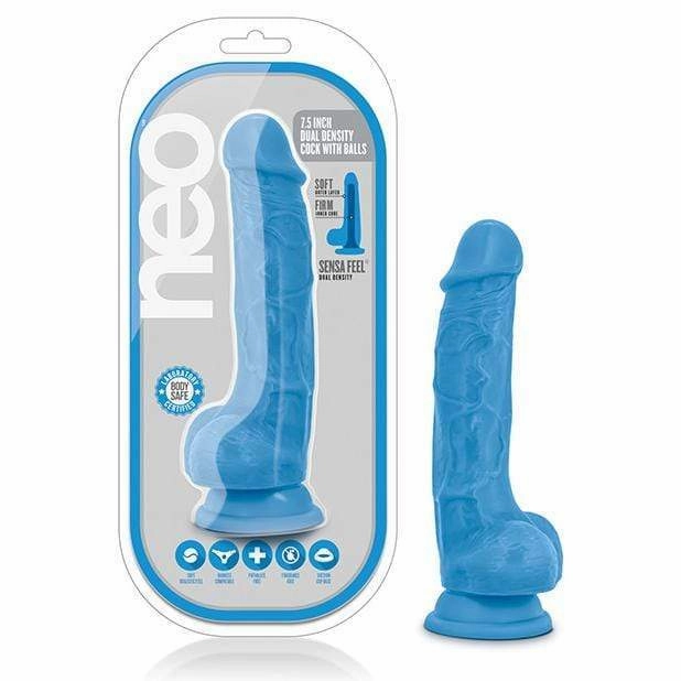 Blush Novelties - Neo Dual Density Realistic Cock with Balls 7.5" (Blue)
