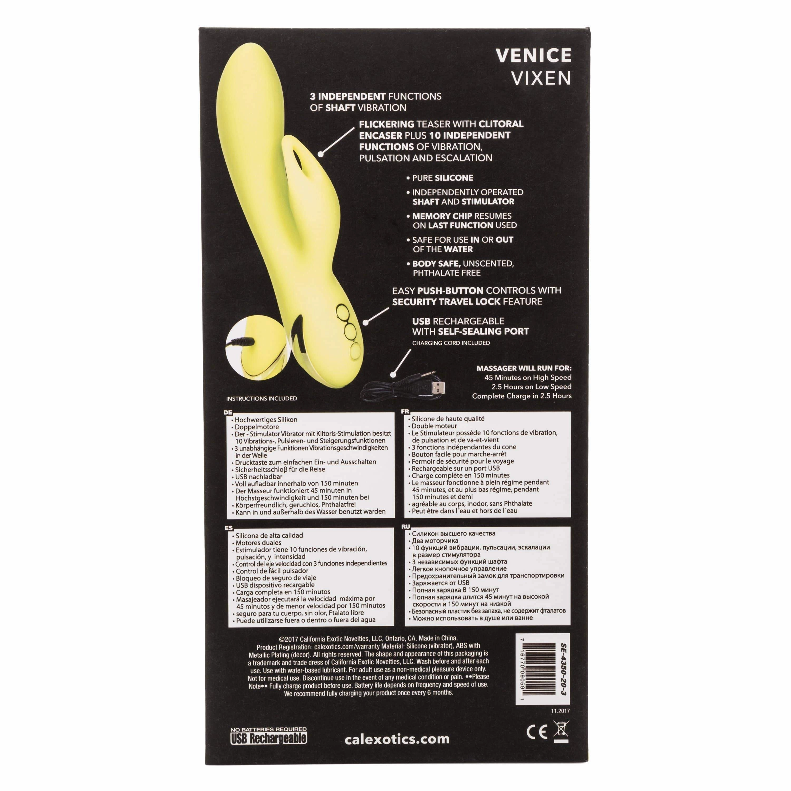 California Exotics - California Dreaming Venice Vixen Rabbit Vibrator (Yellow)