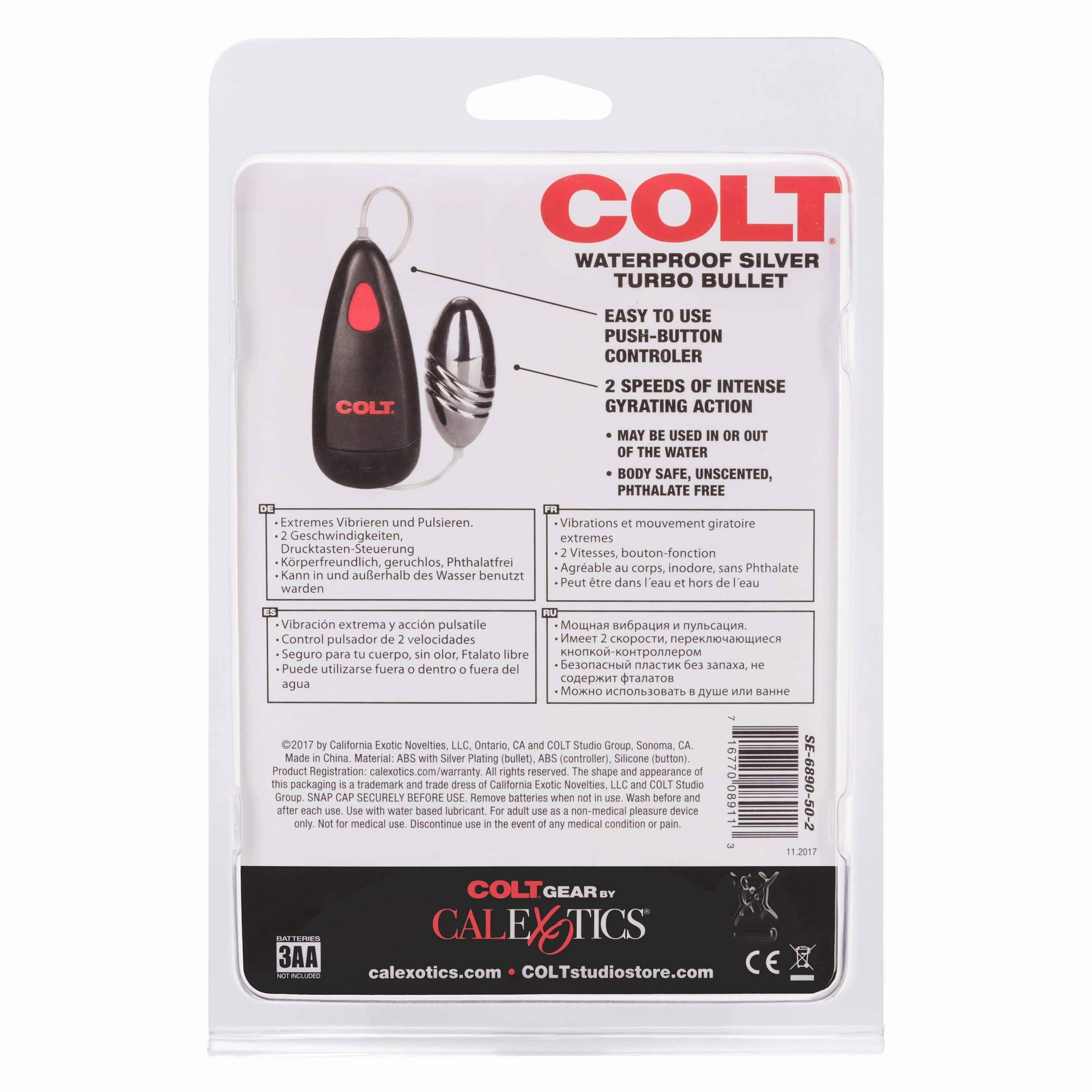 California Exotics - COLT Waterproof Silver Turbo Bullet Vibrator with Remote (Silver)