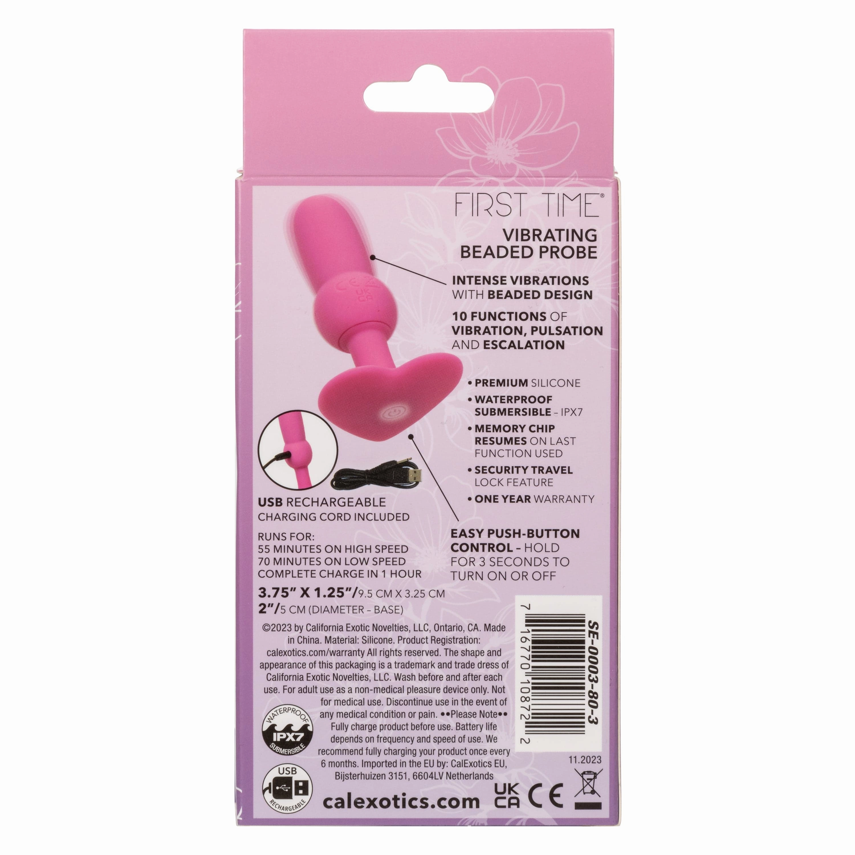 California Exotics - First Time Vibrating Beaded Probe Anal Plug (Pink)