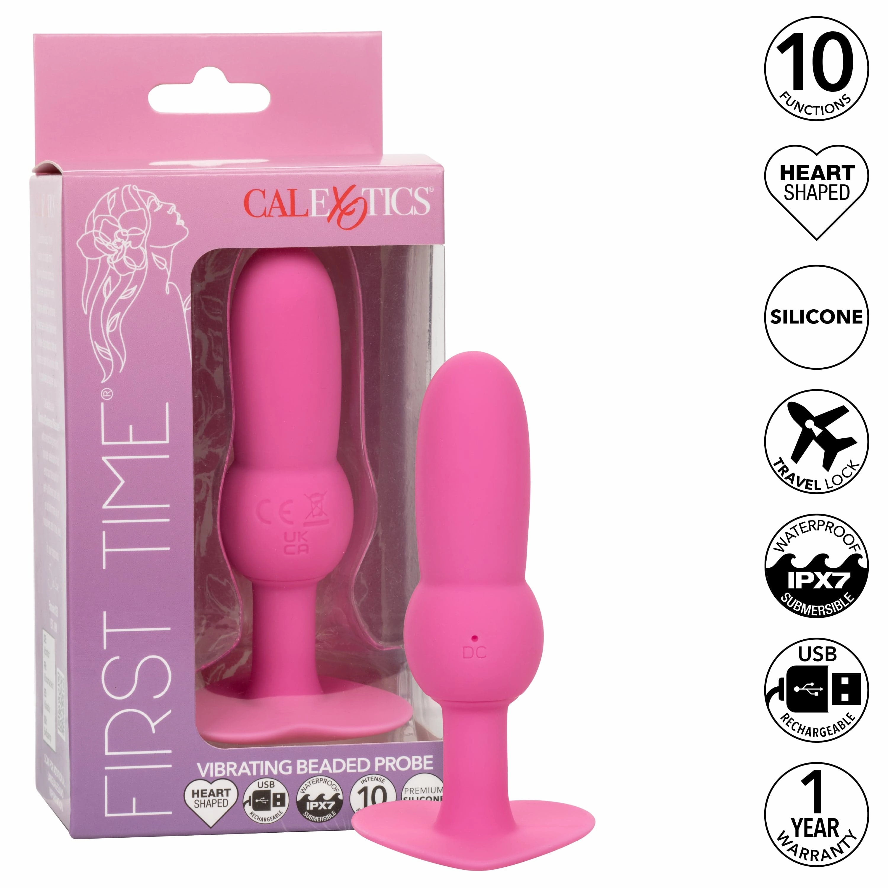 California Exotics - First Time Vibrating Beaded Probe Anal Plug (Pink)