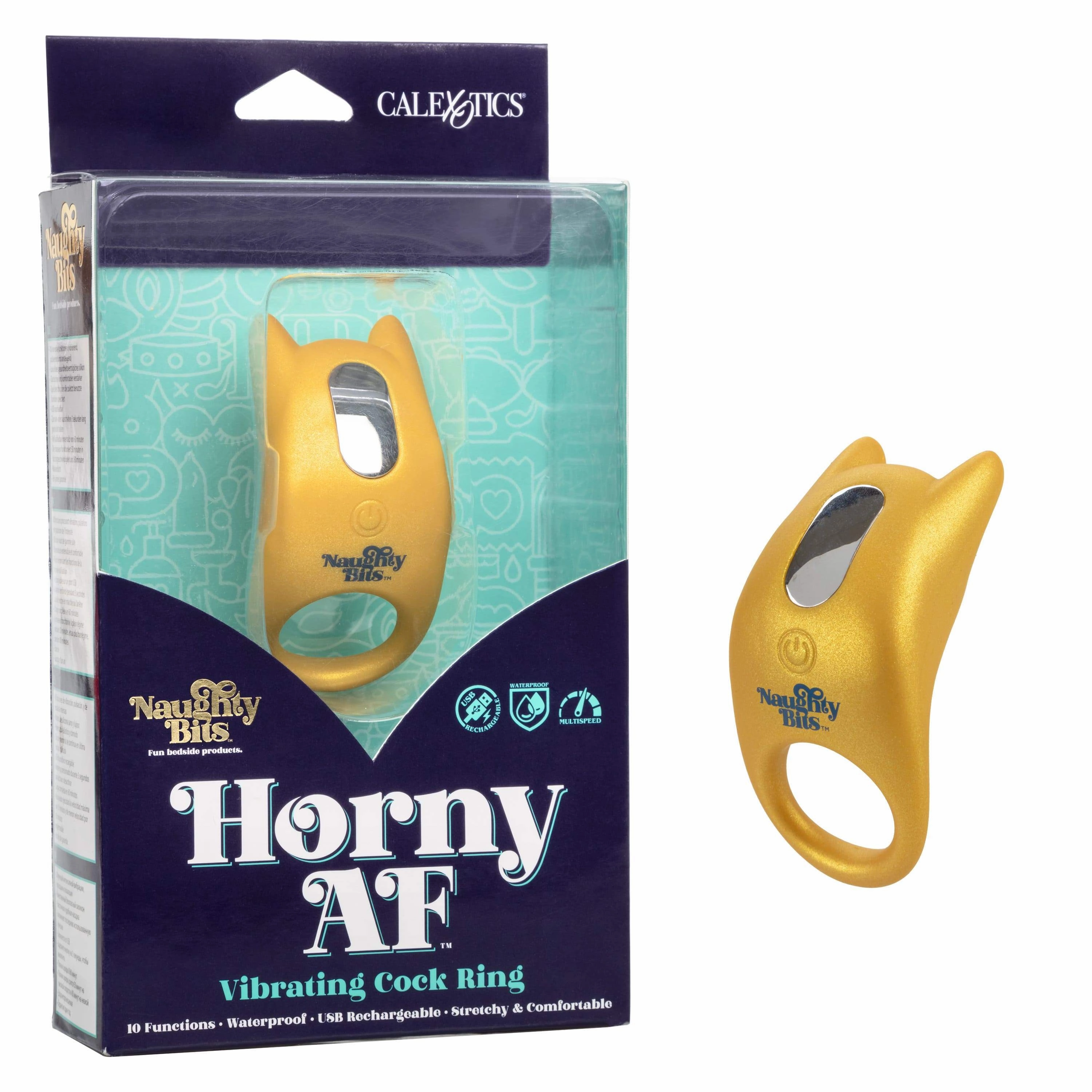 California Exotics - Naughty Bits Horny AF Vibrating Cock Ring (Yellow)