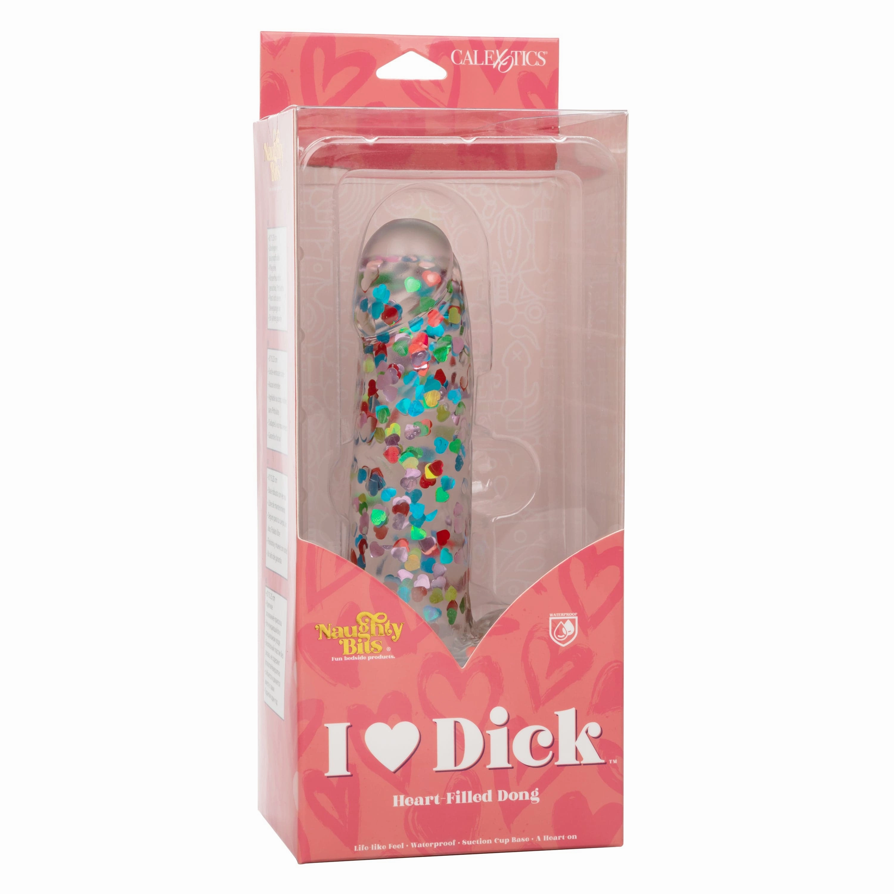 California Exotics - Naughty Bits I Love Dick Heart filled Dong Realistic Dildo with Balls 8" (Clear)