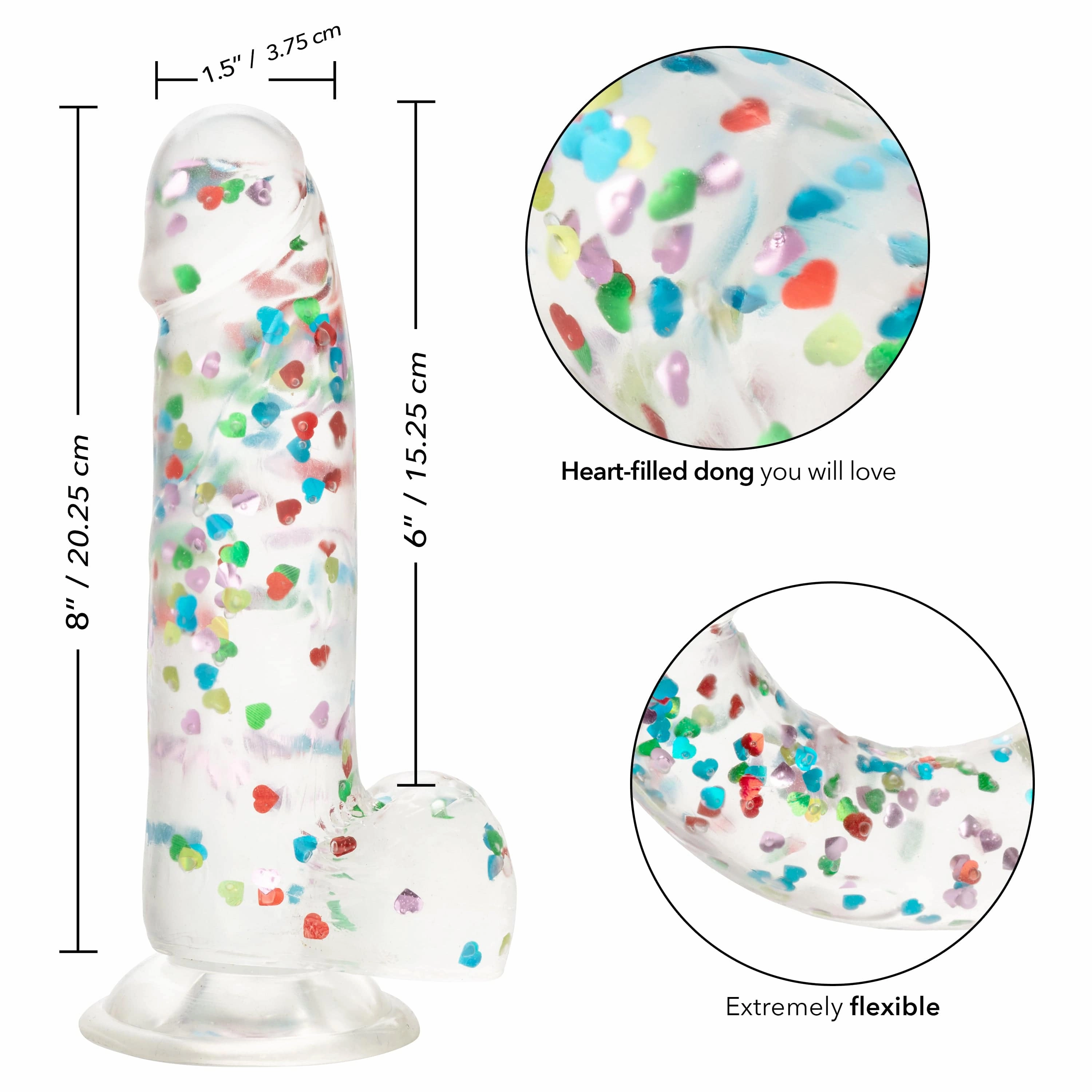 California Exotics - Naughty Bits I Love Dick Heart filled Dong Realistic Dildo with Balls 8" (Clear)