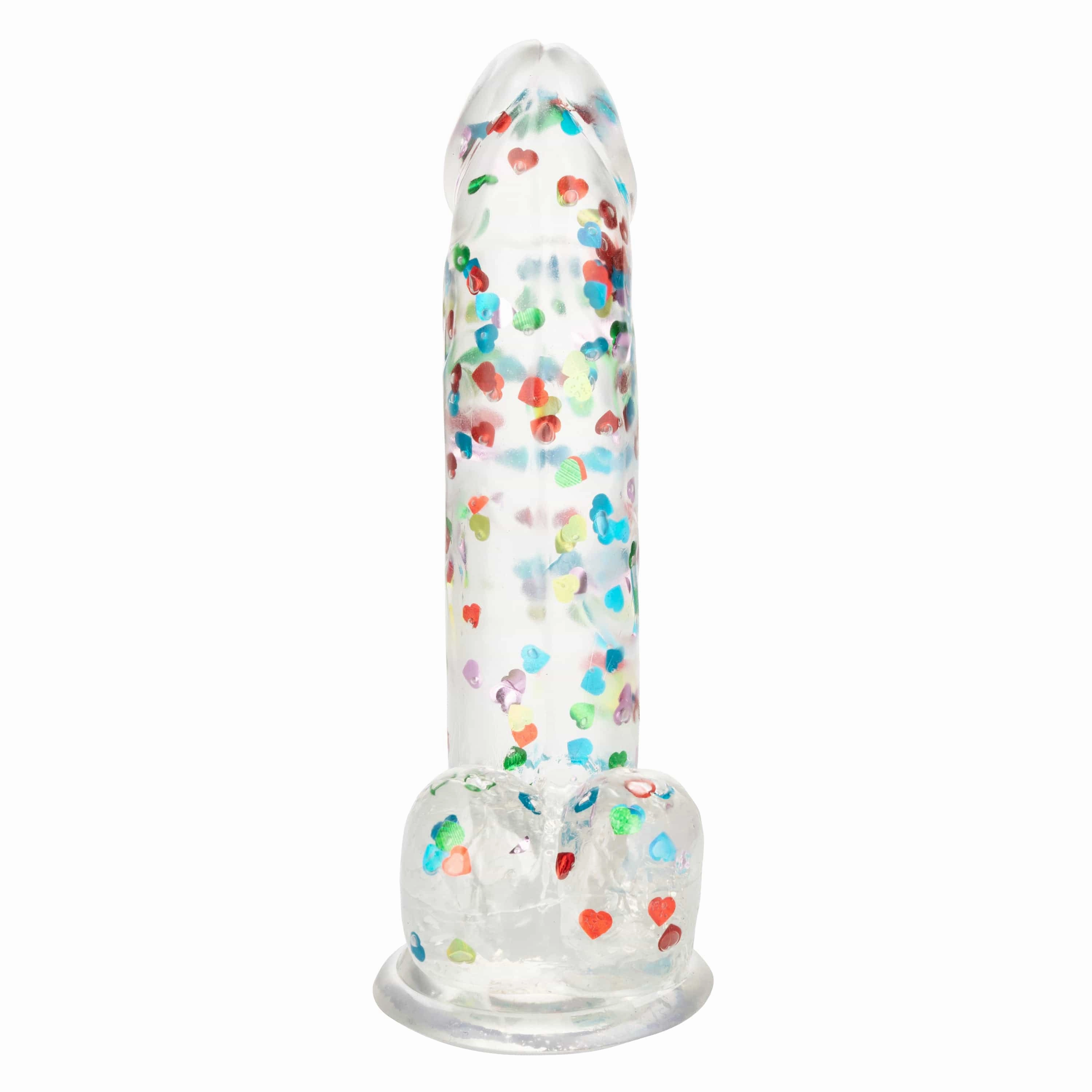 California Exotics - Naughty Bits I Love Dick Heart filled Dong Realistic Dildo with Balls 8" (Clear)