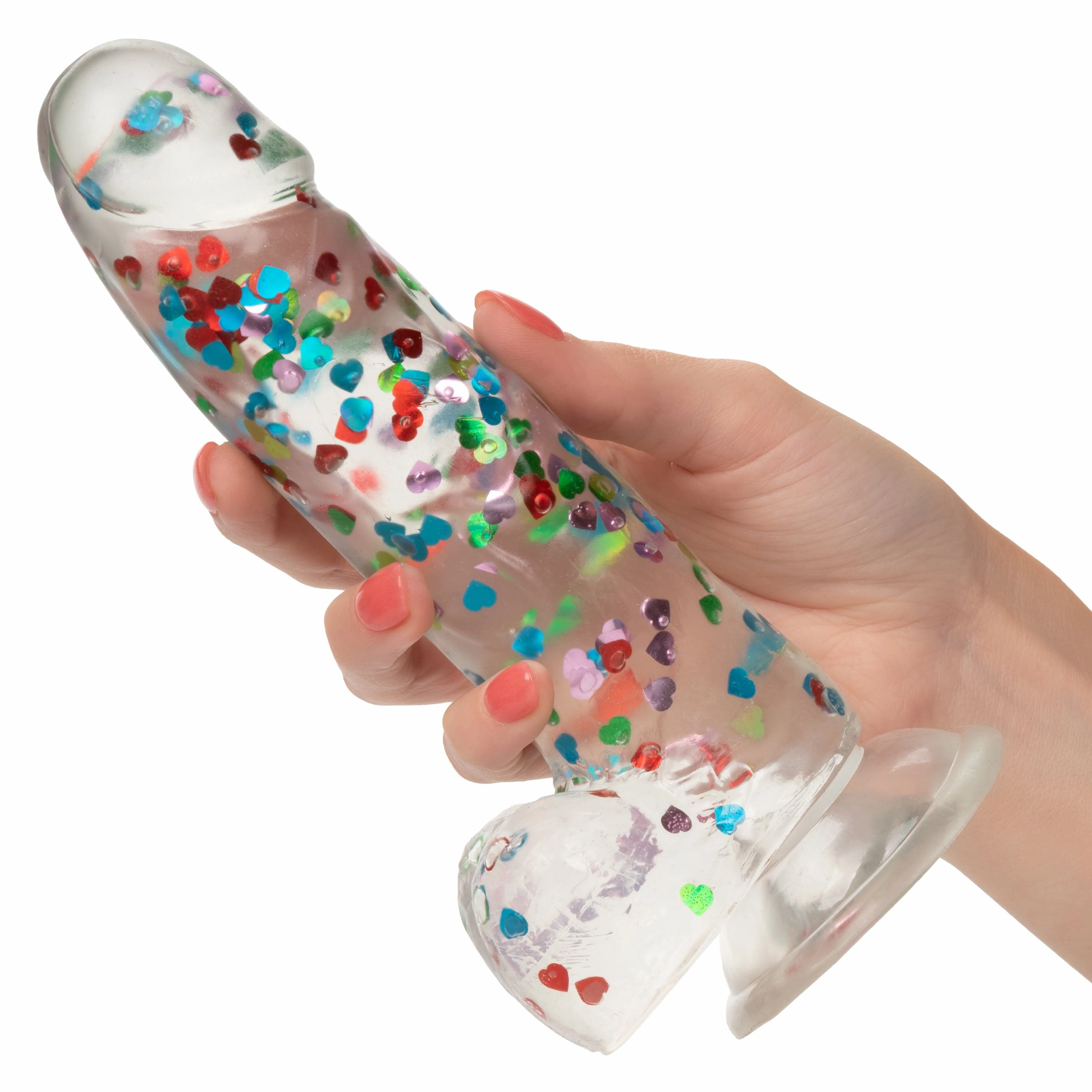California Exotics - Naughty Bits I Love Dick Heart filled Dong Realistic Dildo with Balls 8" (Clear)