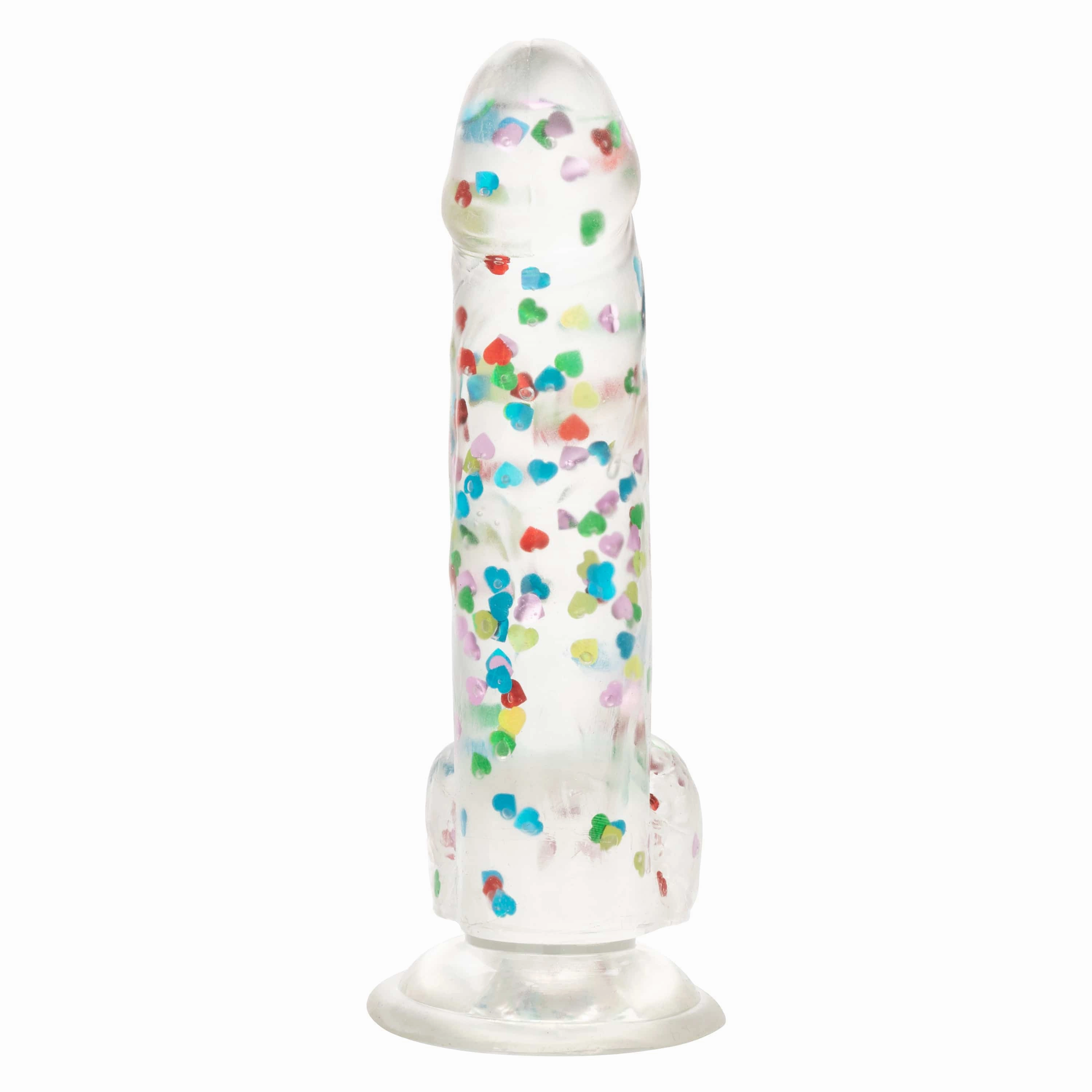 California Exotics - Naughty Bits I Love Dick Heart filled Dong Realistic Dildo with Balls 8" (Clear)