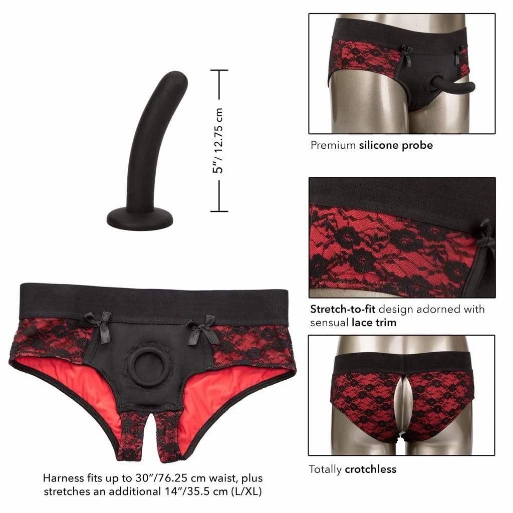 California Exotics - Scandal Crotchless Pegging Panty Set L/XL (Red)