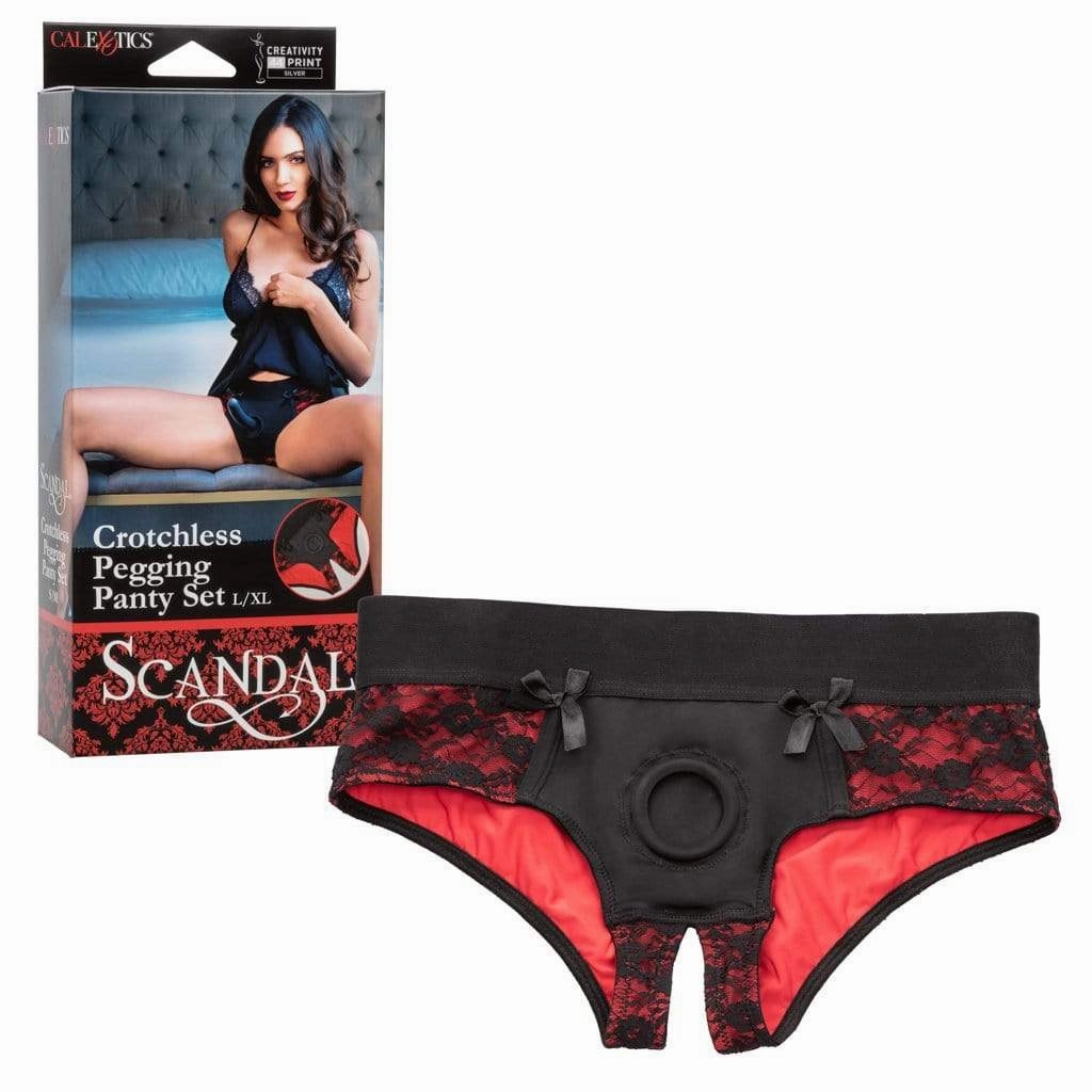 California Exotics - Scandal Crotchless Pegging Panty Set L/XL (Red)