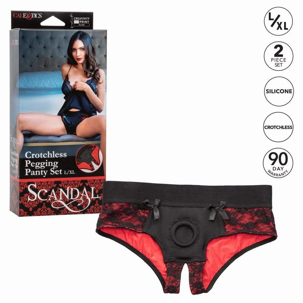 California Exotics - Scandal Crotchless Pegging Panty Set L/XL (Red)