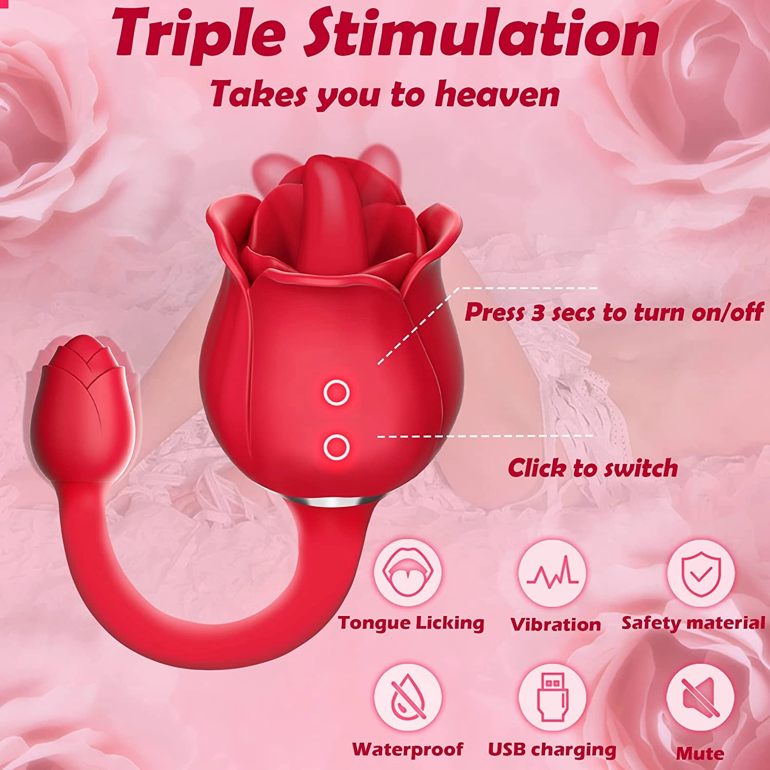 Euphoria - Rose Vibrator with Licking Tongue