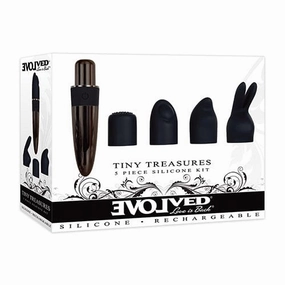 Evolved - Tiny Treasures 5 Piece Silicone Kit Rechargeable Bullet Vibrator (Black)