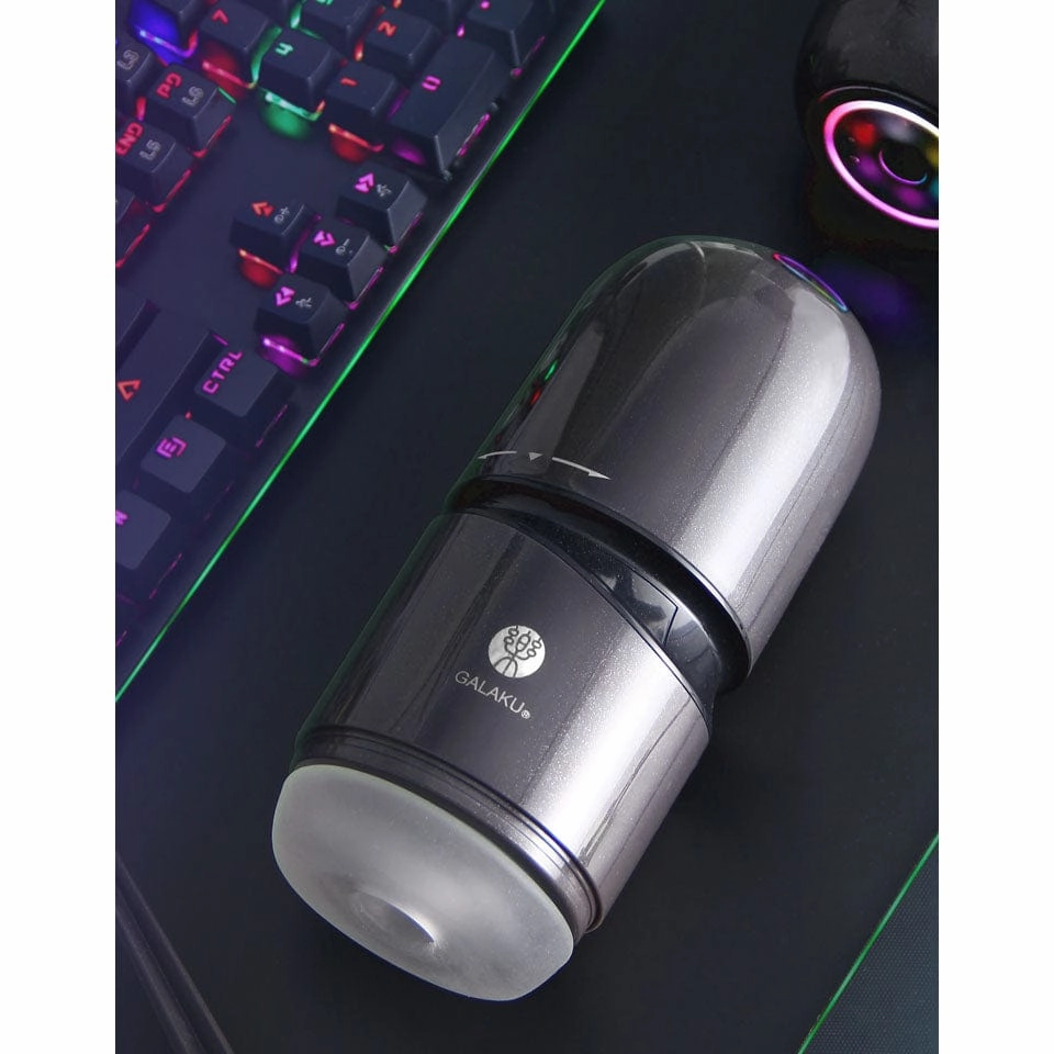 Galaku - Little Cannon Rotating Suck Vibrating App-Controlled Masturbator (Black)