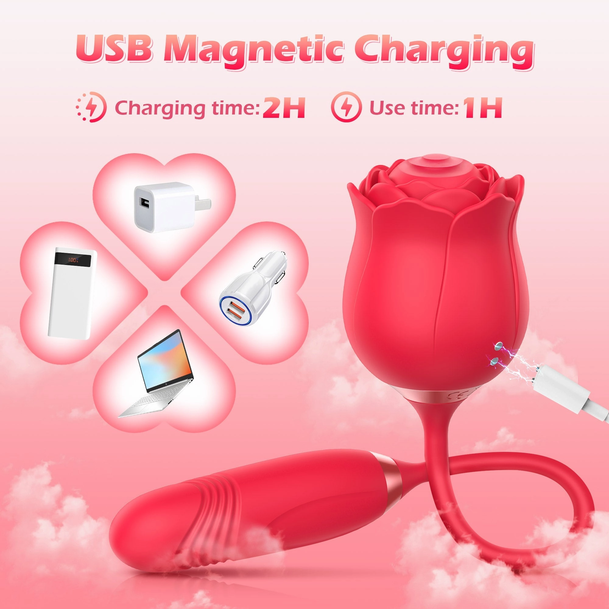 IvoryVue - Rose Vibrator With Tapping & Thrusting Modes