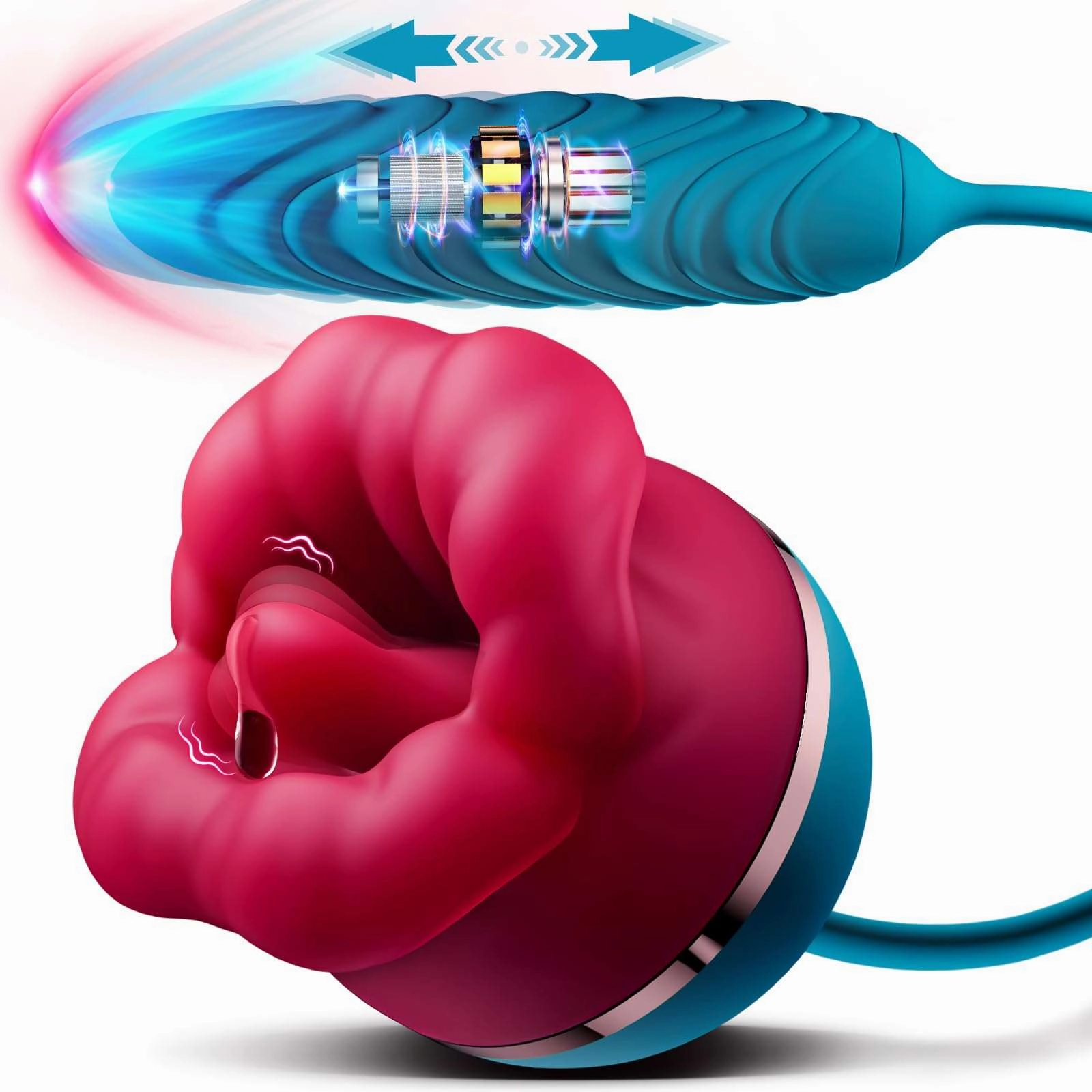 Lurevibe - Big Mouth 3in1 Rose shaped Vibrator With 9 Tongue Licking & 6 Thrusting G Spot Dildo