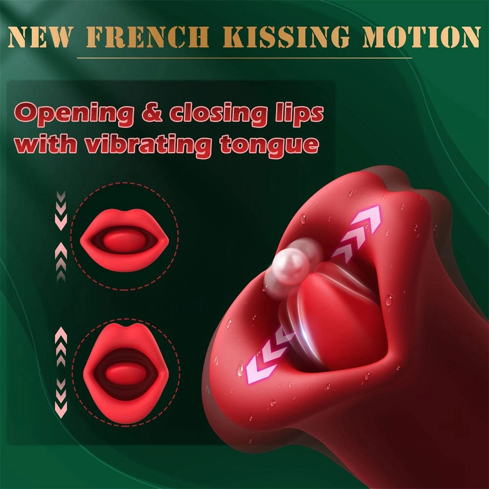 Lurevibe - Rose Muncher Vibrator With Stick 10 Vibration Modes And 10 French Kissing Modes