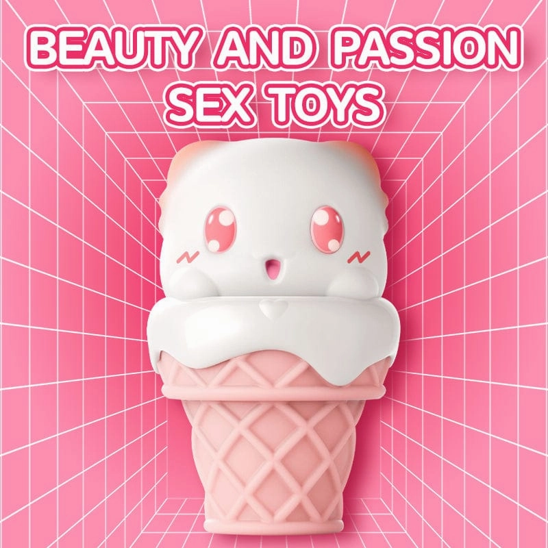 Peachy Bunny Ice Cream Cone Clitoral Suction Heating Vibrator