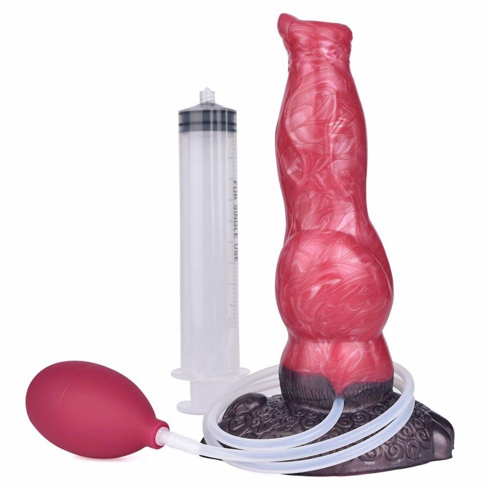 Realistic Squirting Silicone Dog Dildo with Knot and Suction Cup 8 inch Canine Dildos K9