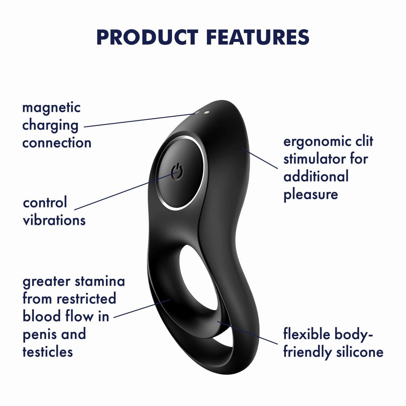 Satisfyer - Legendary Duo Silicone Vibrating Cock Ring (Black)