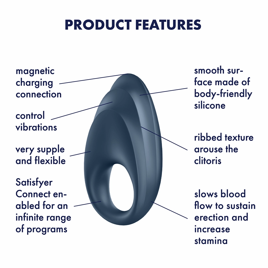 Satisfyer - Powerful One App-Controlled Silicone Cock Ring (Blue Black)