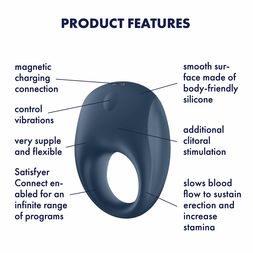 Satisfyer - Strong One App-Controlled Silicone Cock Ring (Blue)