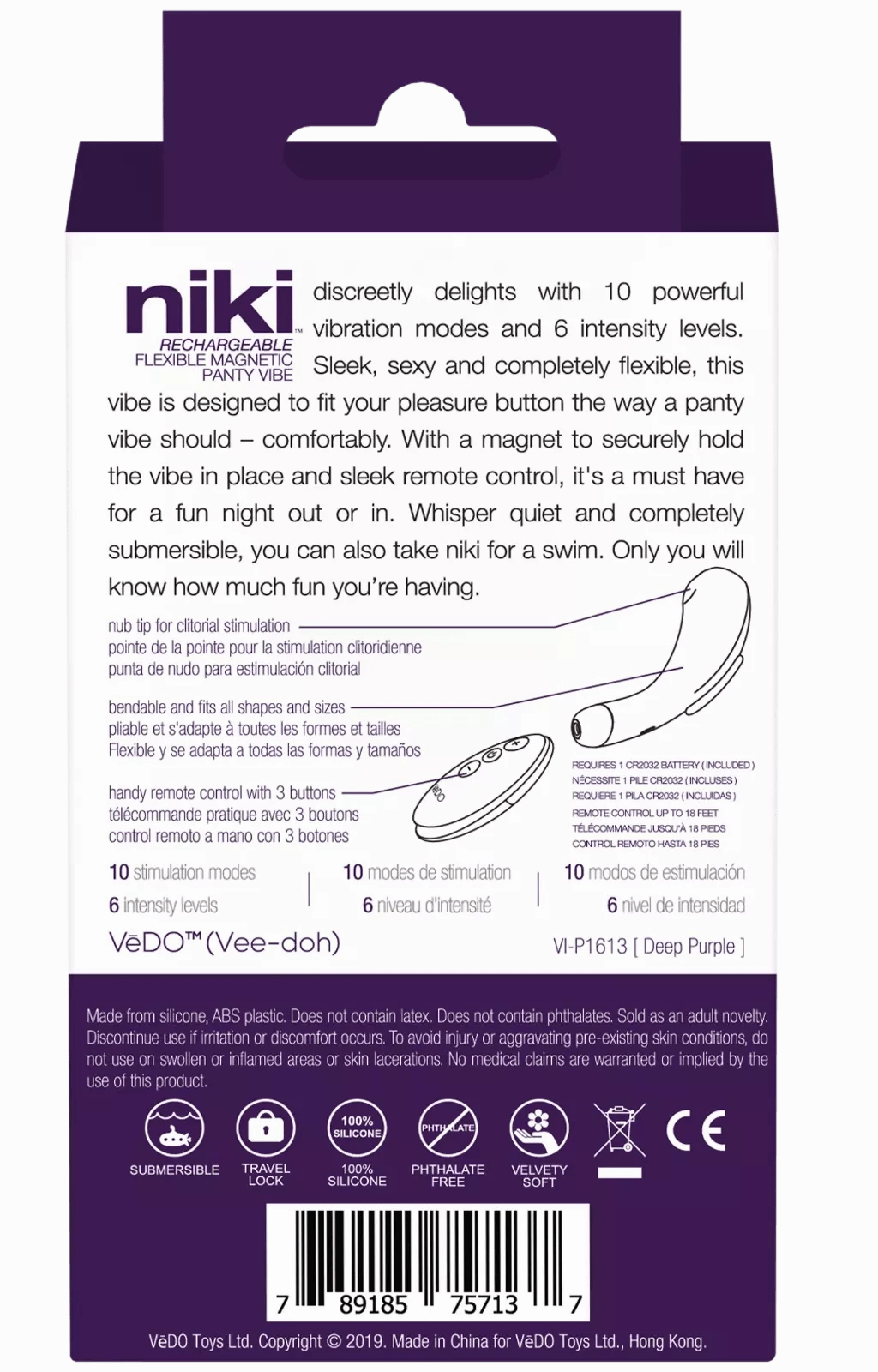 VeDO - Niki Remote Rechargeable Panty Vibe (Deep Purple)