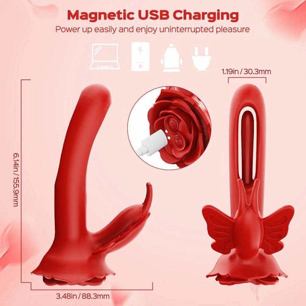 Women Dildo Vibrator Layla - Rosy Butterfly Flapping G-spot Vibrators with Clit Stimulator Adult Sex Toys