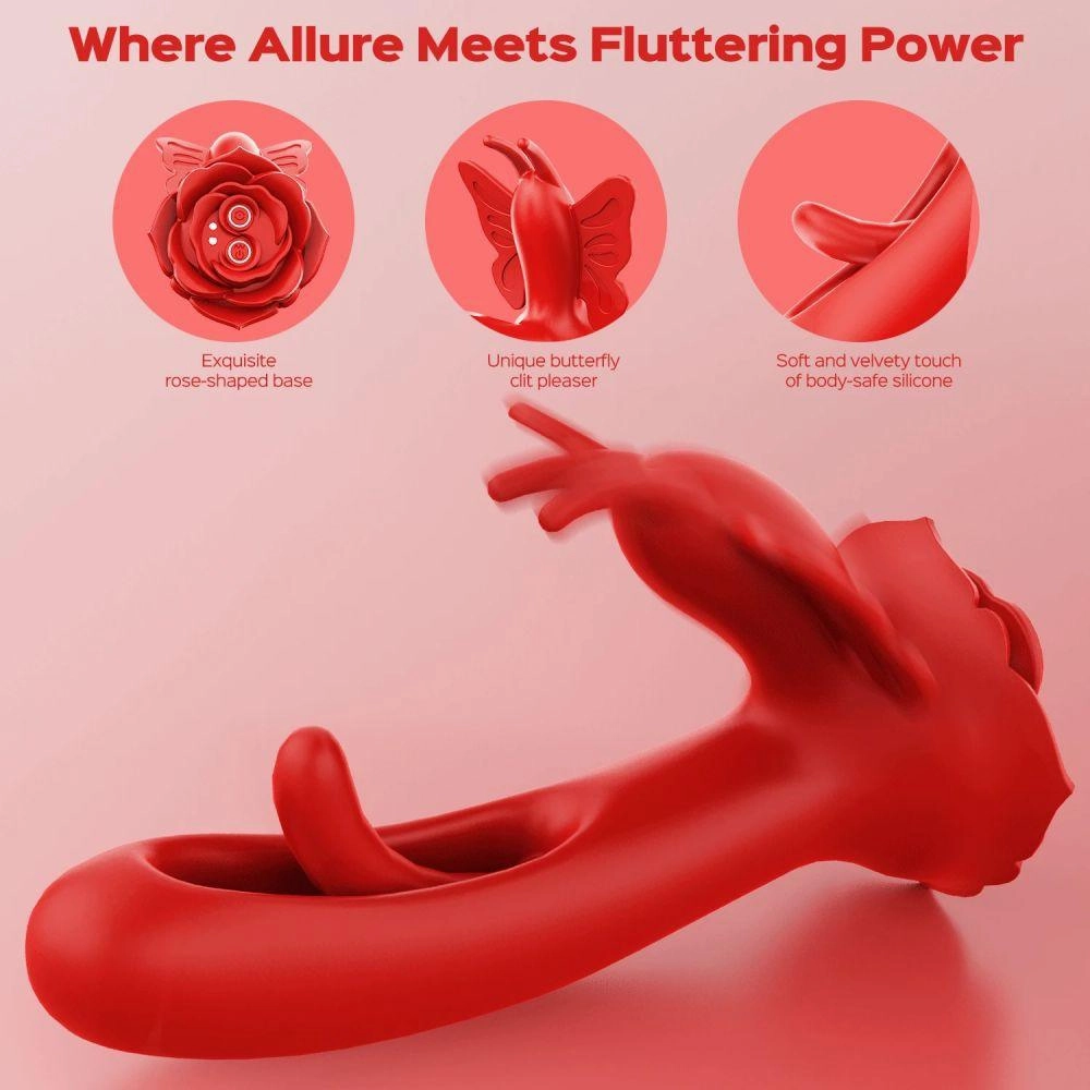 Women Dildo Vibrator Layla - Rosy Butterfly Flapping G-spot Vibrators with Clit Stimulator Adult Sex Toys