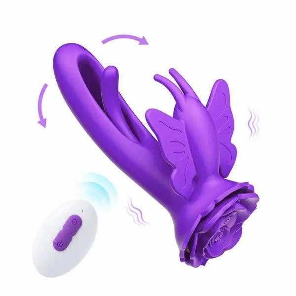 Women Dildo Vibrator Layla - Rosy Butterfly Flapping G-spot Vibrators with Clit Stimulator Adult Sex Toys