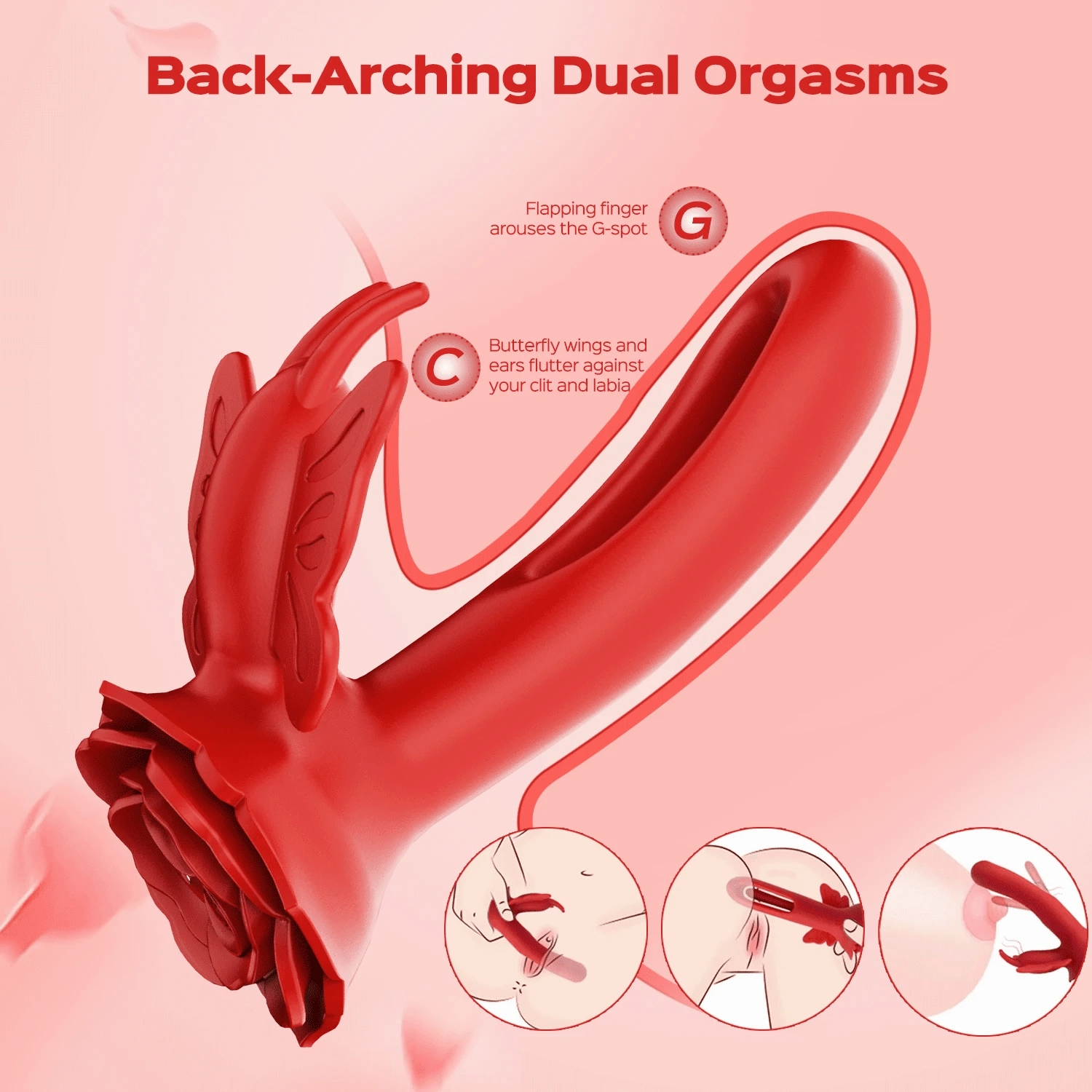 Women Dildo Vibrator Layla - Rosy Butterfly Flapping G-spot Vibrators with Clit Stimulator Adult Sex Toys